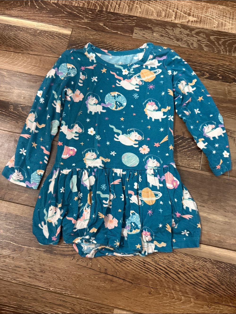 Posh Peanut Teal Unicorn Space Long-Sleeve Dress